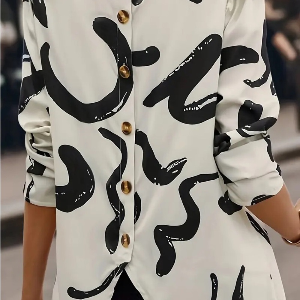 SHEIN Black and White Abstract Button Down Shirt